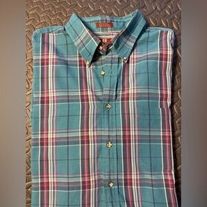 Nordstrom Teal and Navy Plaid Button Down Shirt XXL Tall